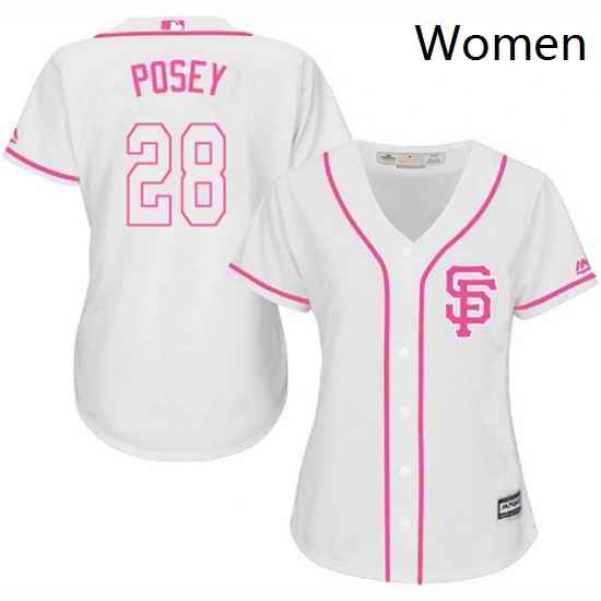 Womens Majestic San Francisco Giants 28 Buster Posey Authentic White Fashion Cool Base MLB Jersey